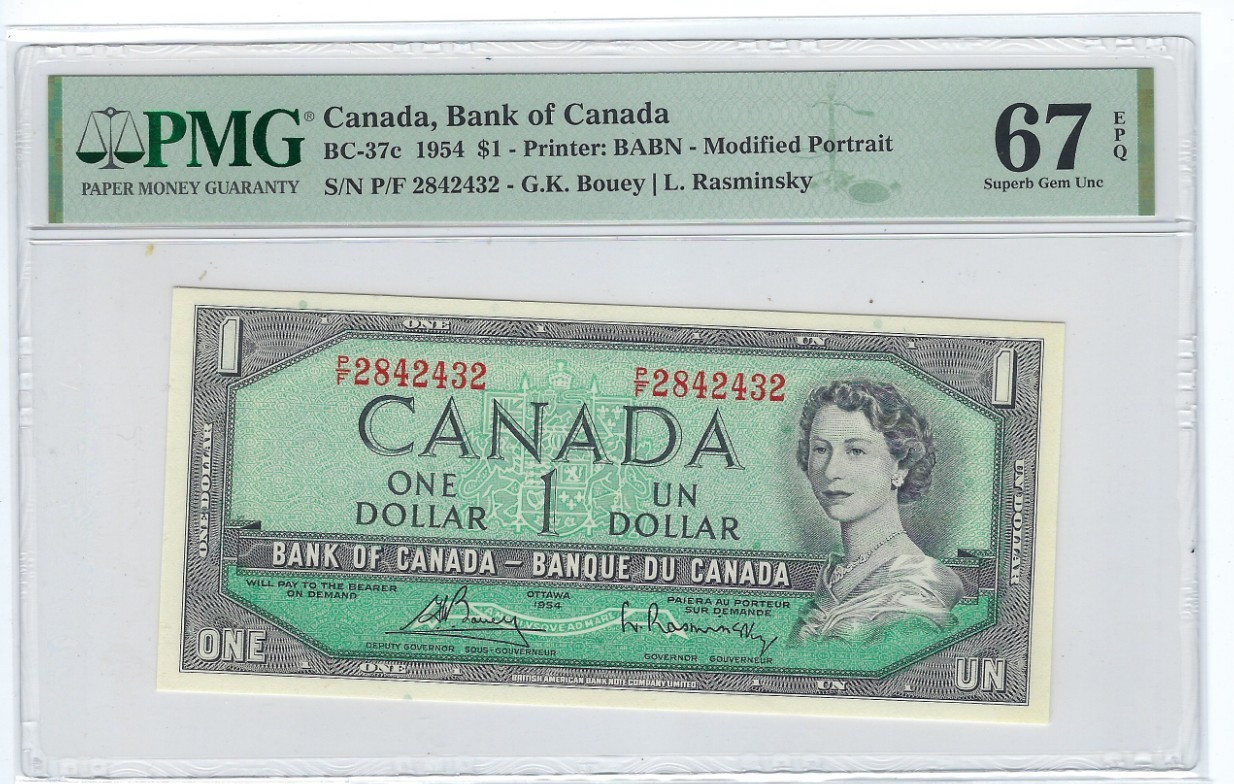 Canada 1 Dollar 1954 PMG 67 EPQ   BC-37c