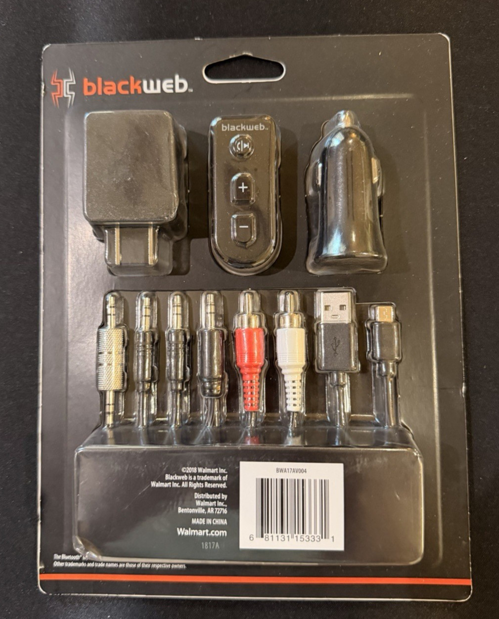 Blackweb Bluetooth Audio Receiver Set 3.5mm Aux, Car, Stereo,Soundbars Black New