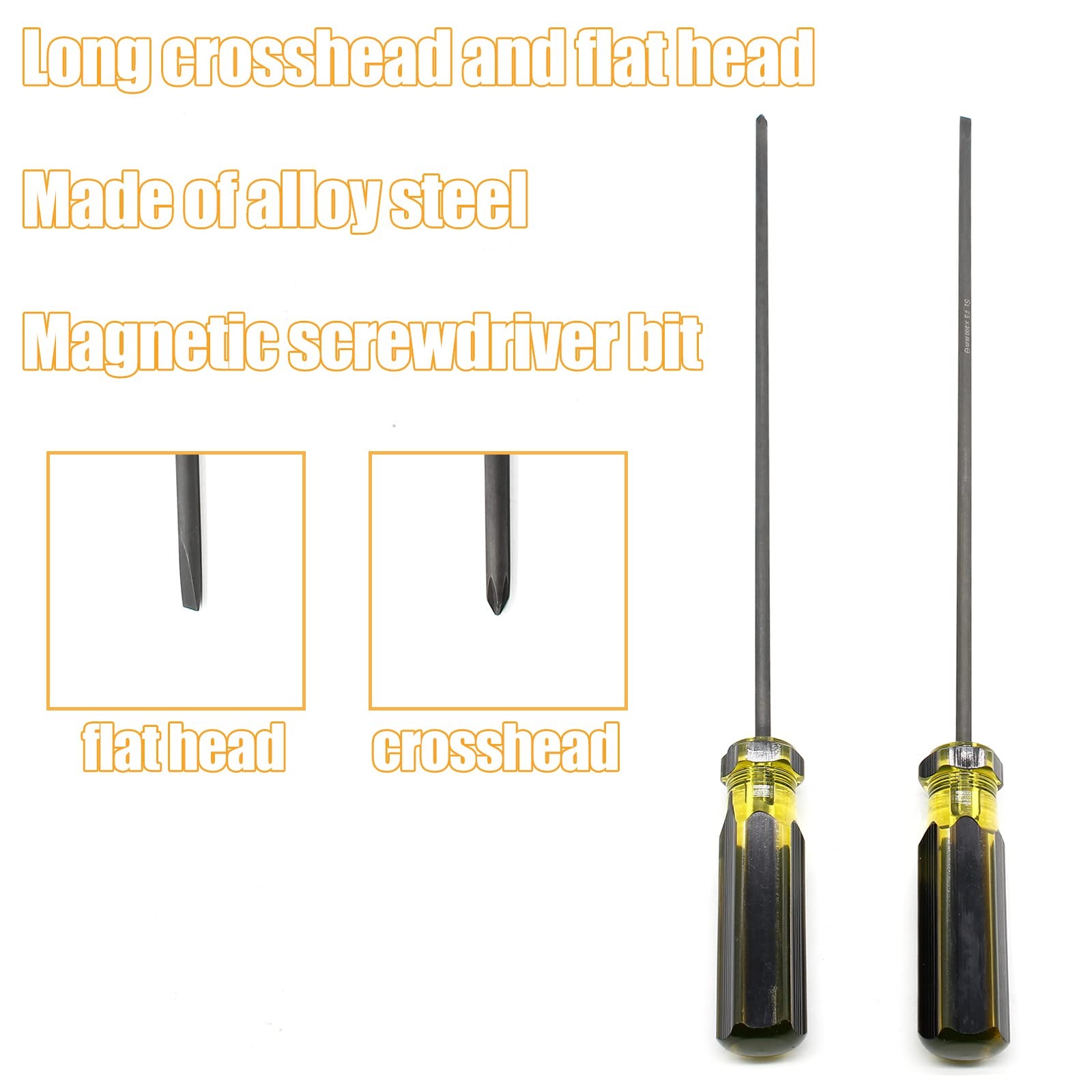 Long Screwdriver Set, 39cm / 15.4 Inches Phillips Screwdriver and Slotted Scr...