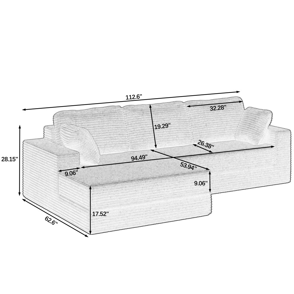 Modular Sectional Sofa w/ Queen Bed, L-Shape, Corduroy Fabric, Beige