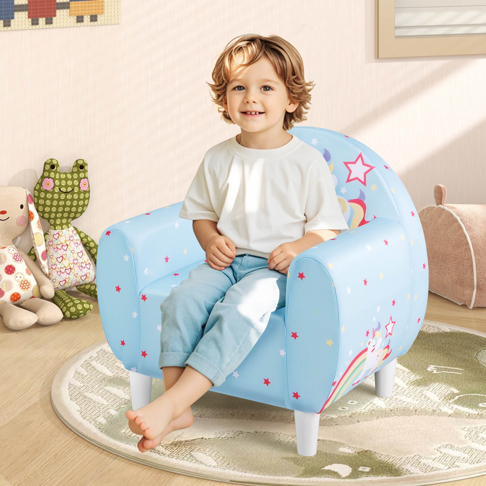 Kids Sofa w/Breathable Spandex Fabric High-density Sponge Filling for Boys Girls