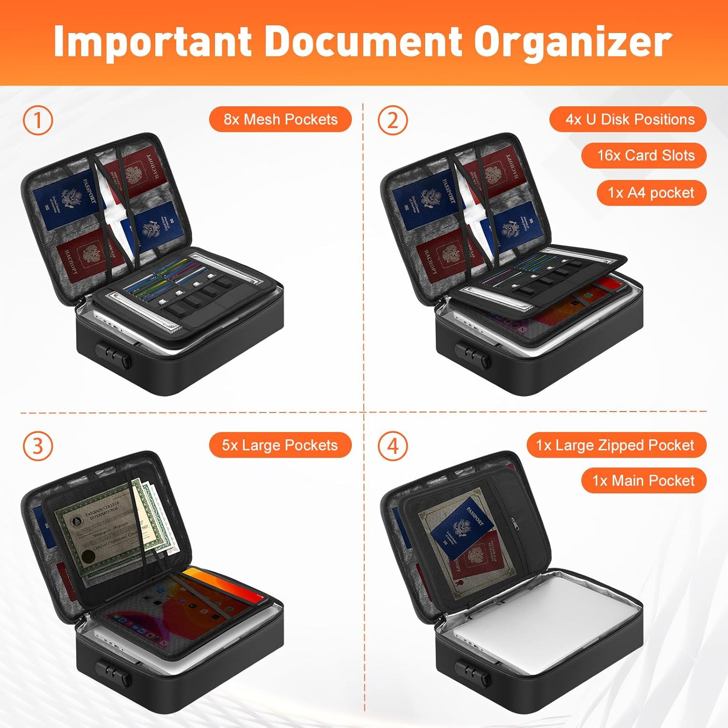 3-Layer Fireproof Document Box with Lock File Storage Box Waterproof Safe Bag US
