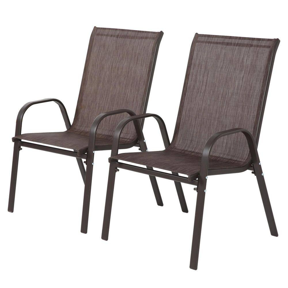 2-Piece Steel Patio Brown Chairs, Outdoor Camping Chairs with Breathable Textile
