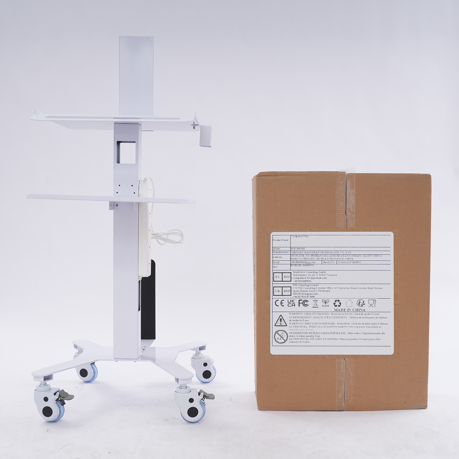 Hospital Beauty Spa Trolley Cart Adjustable Rolling Computer Cart Rolling Cart