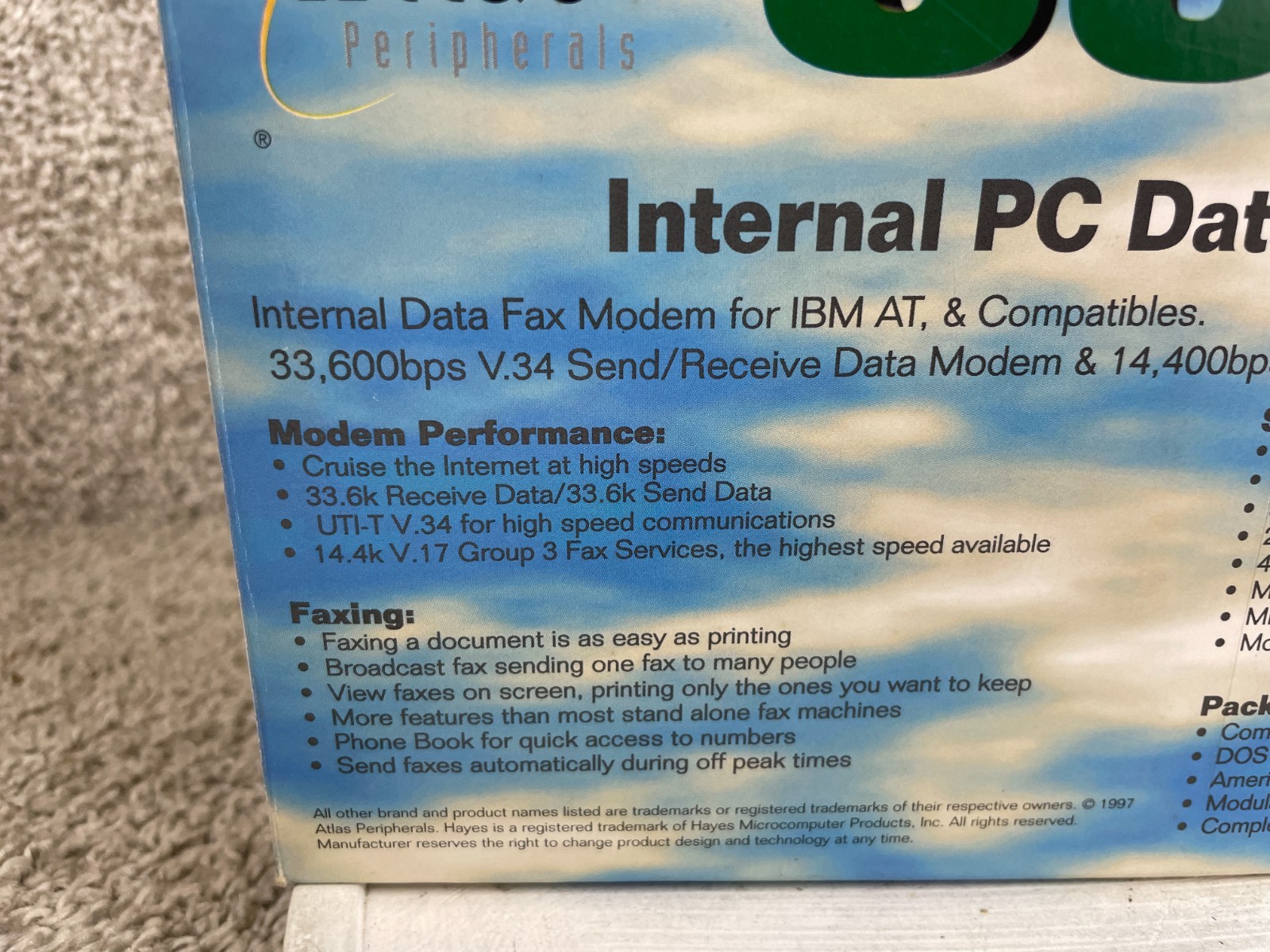 Vintage Atlas Peripherals 33.6 Internal PC Data/Fax Modem