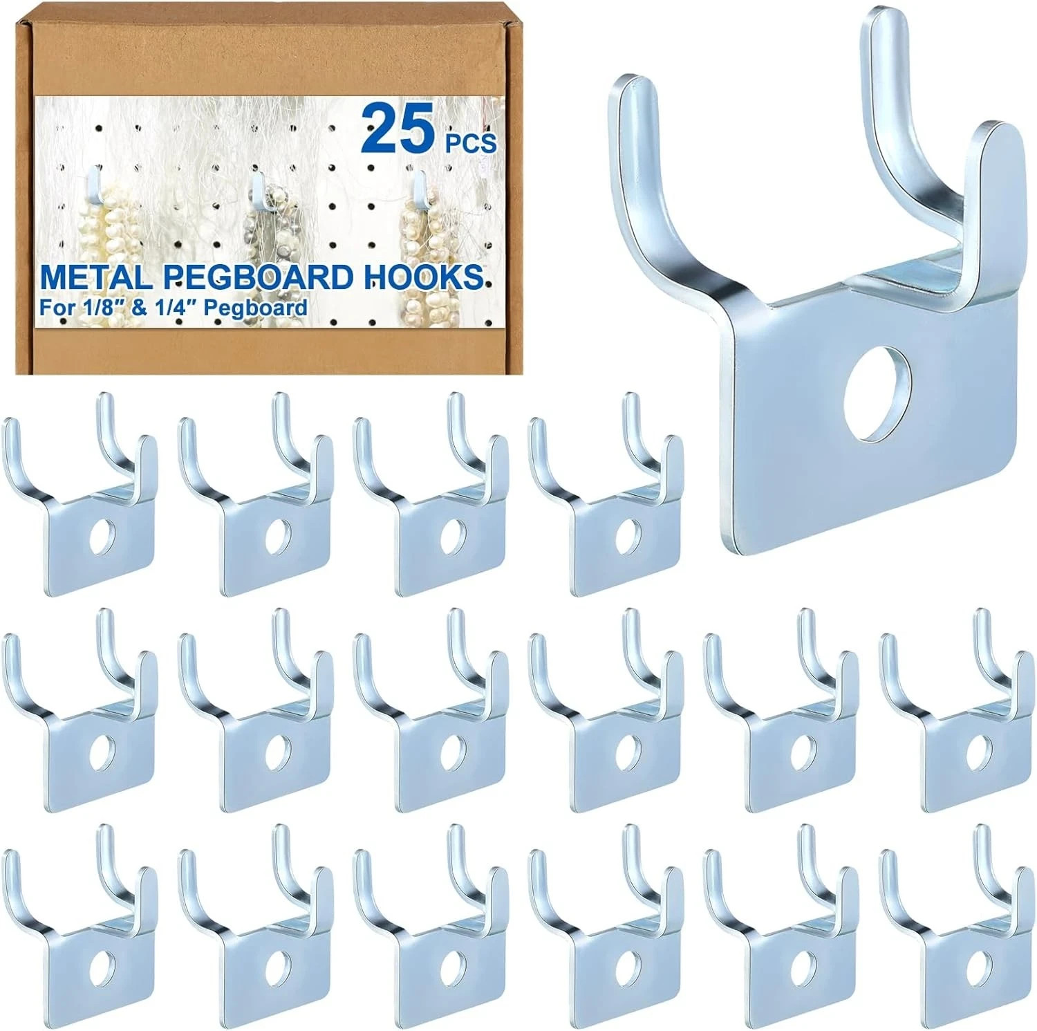 Tandefio 25 Pcs Metal Pegboard Hooks Prong Peg Board Hangers For Wall Display
