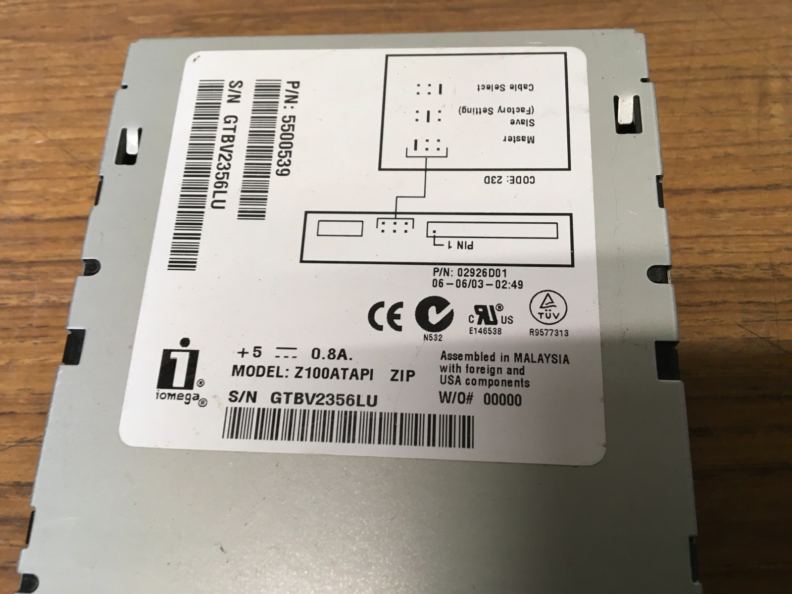Vintage Iomega Z100ATAPI 100MB 3.5" Internal Zip Drive