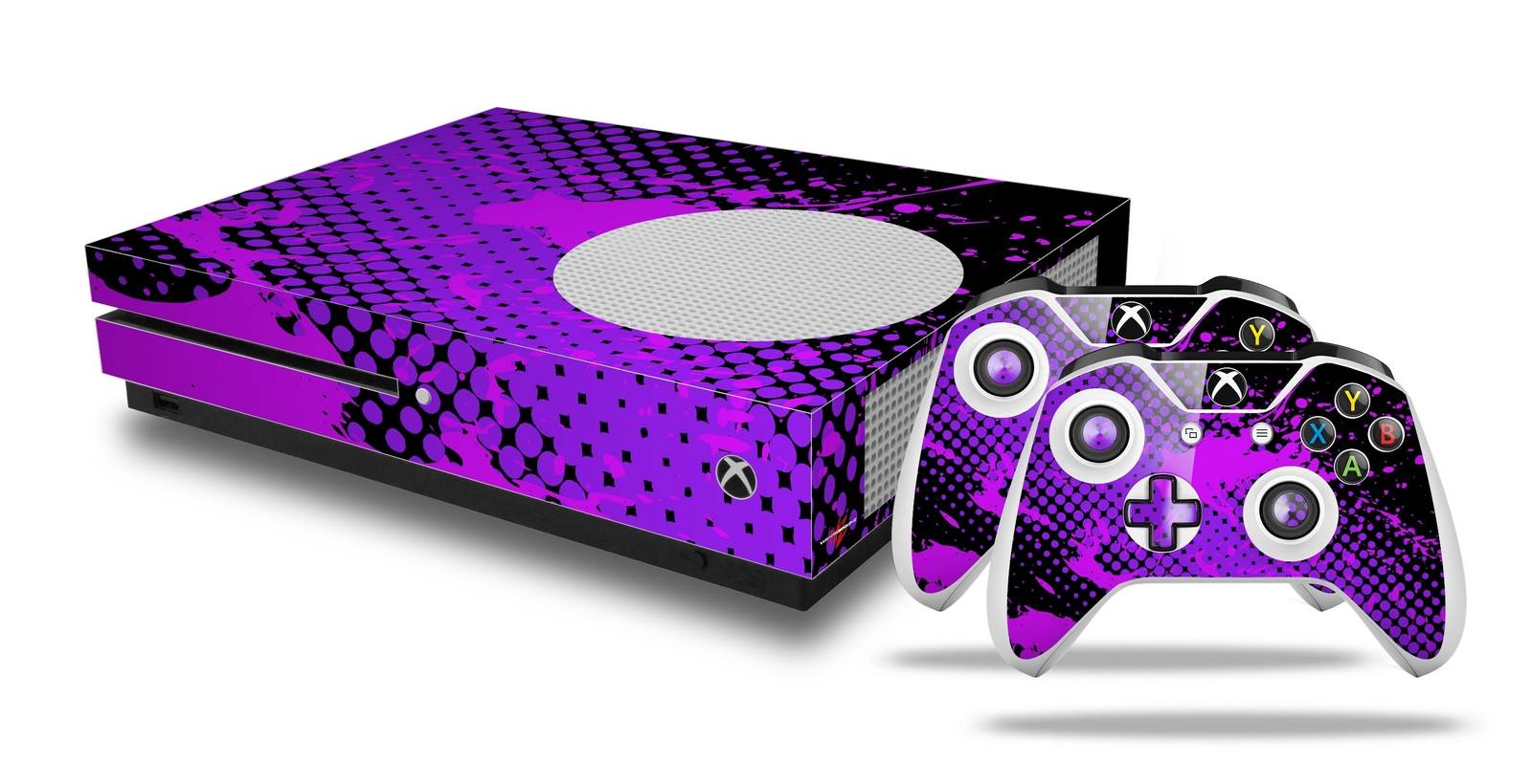 Skin XBOX One S Console Controller Halftone Splatter Hot Pink Purple