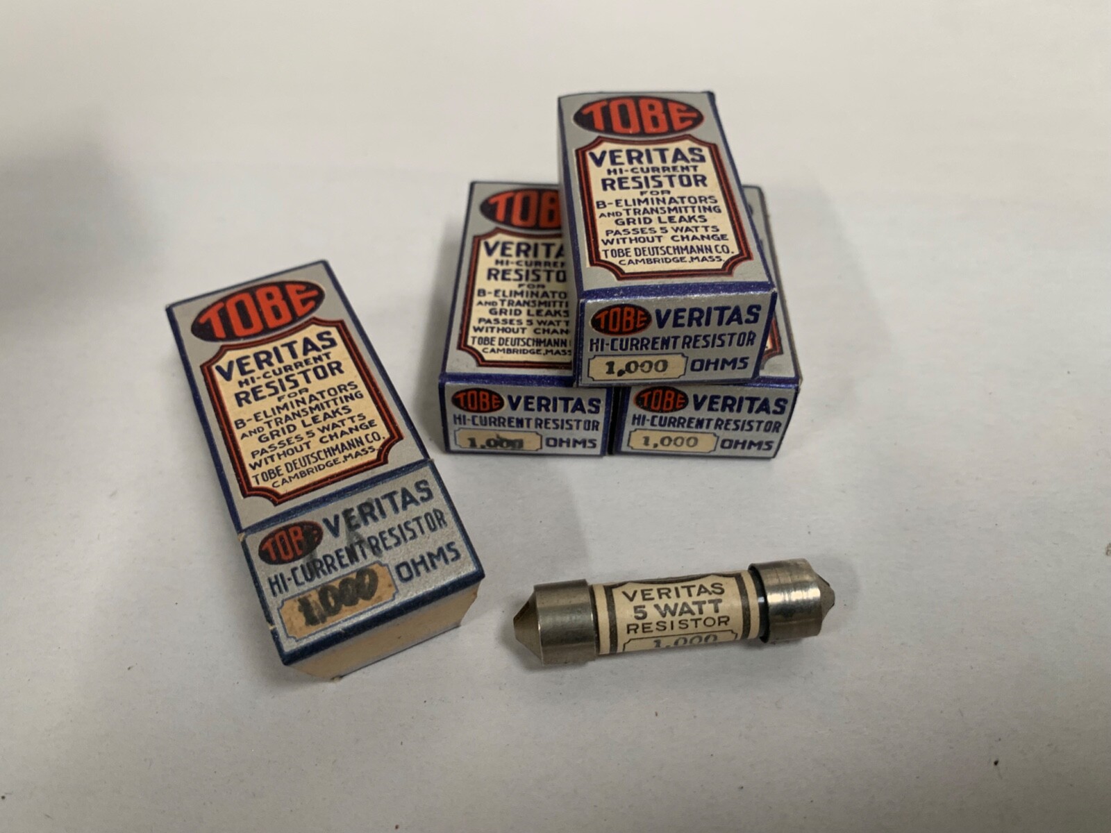 "4" NEW Vtg Tobe Veritas 1k 1,000 ohm 5 watt Cartridge Tube Type Resistor (A5)