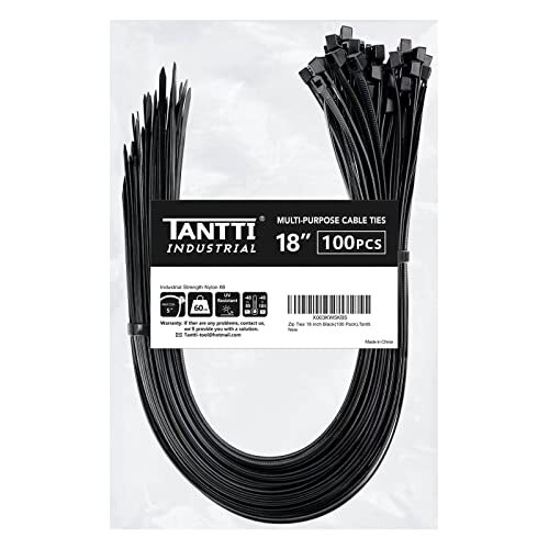 Zip Ties 18 inch (100 Pack), Black, 60lb Tensile Strength, UV 18" (100 Pack)