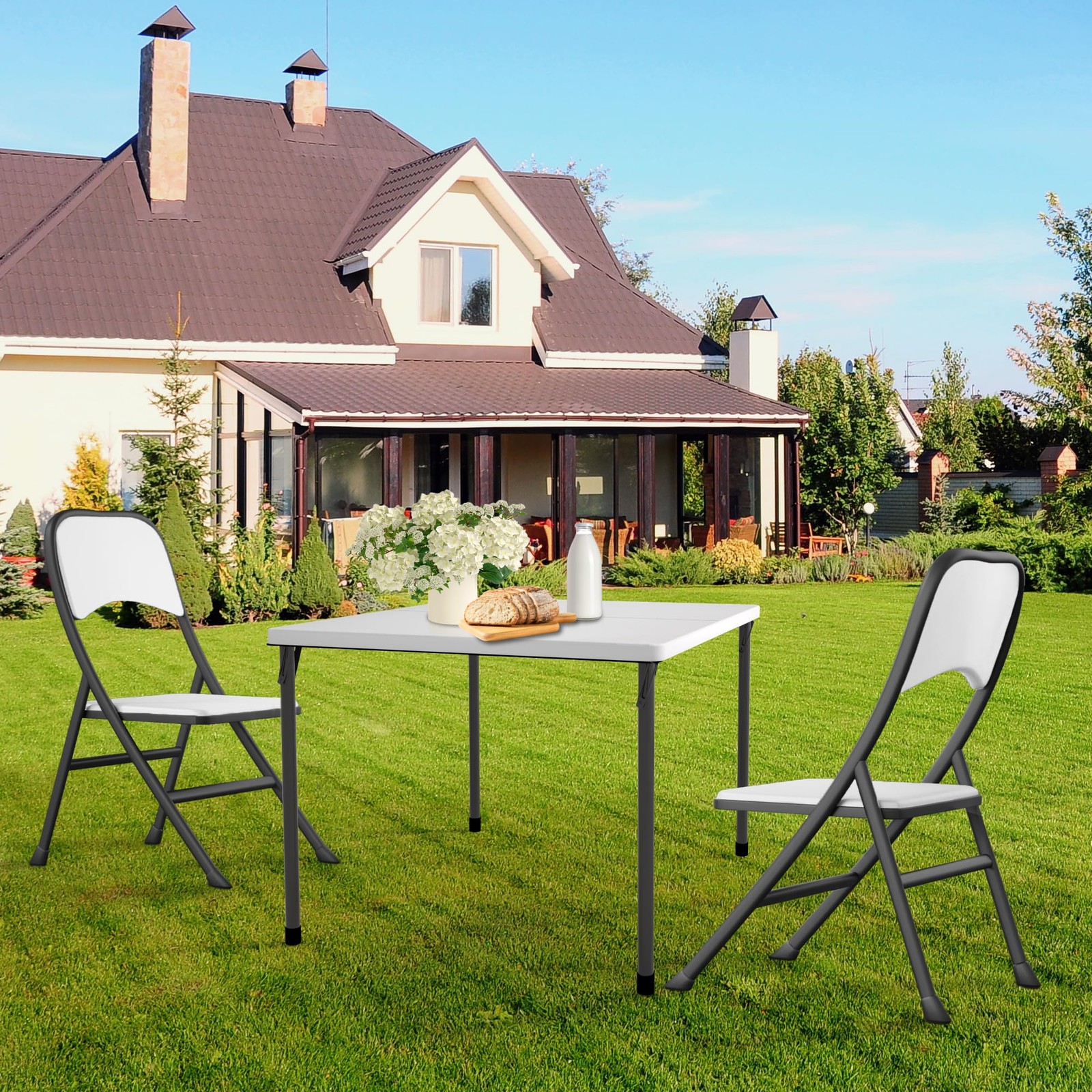 Kasunpul 34" Folding Table, Portable Square Card Table 1 Pack, White