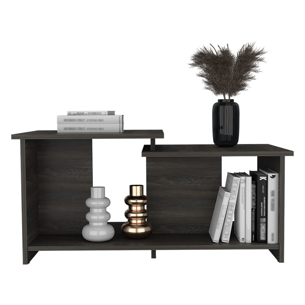 Modern Coffee Table, Two-Level Top with Open Shelf, 35"W x 20.9"D