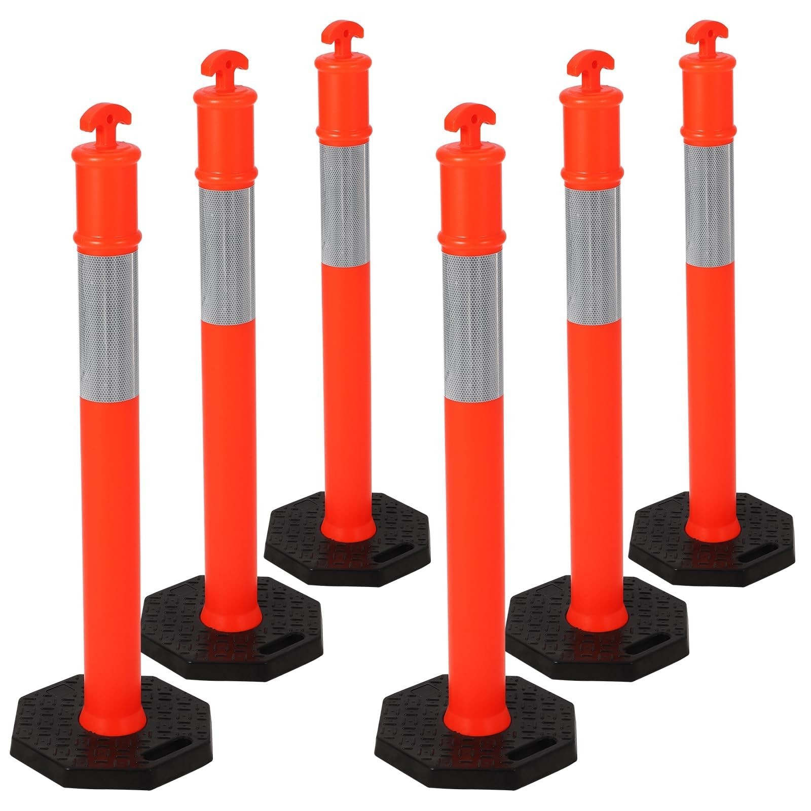 6x 45'' Traffic Delineator Post Cones Rubber Base Traffic Delineator Post Cones