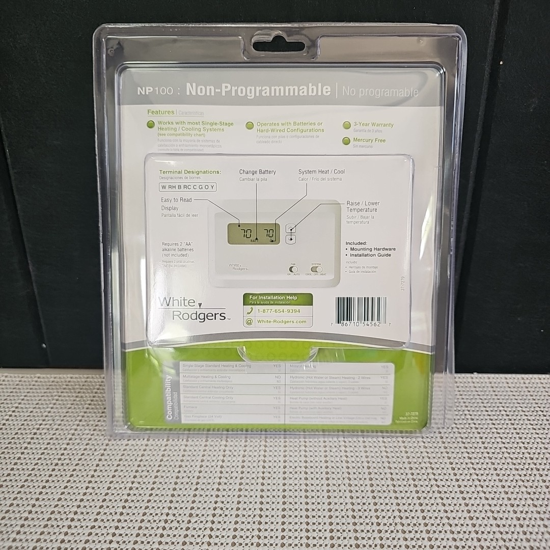 White Rodgers NP100 Non-Programmable Thermostat Heating & Cooling Sealed