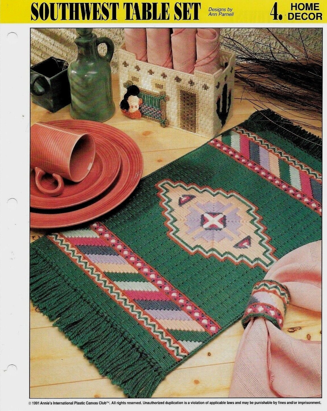 NEW SOUTHWEST TABLE SET PLACE MAT ANNIE'S PLASTIC CANVAS PATTERN INSTRUCTIONS
