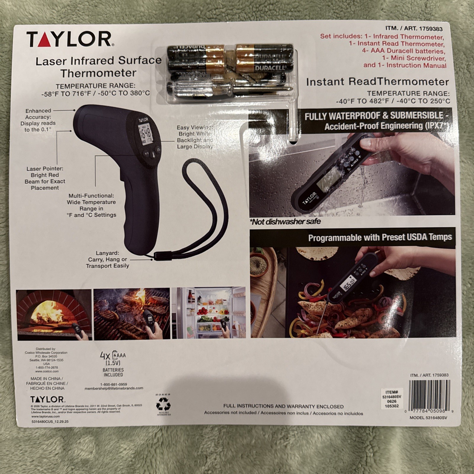 Taylor 2-Piece Digital Thermometer Set Meat & Infrared Surface Thermometer