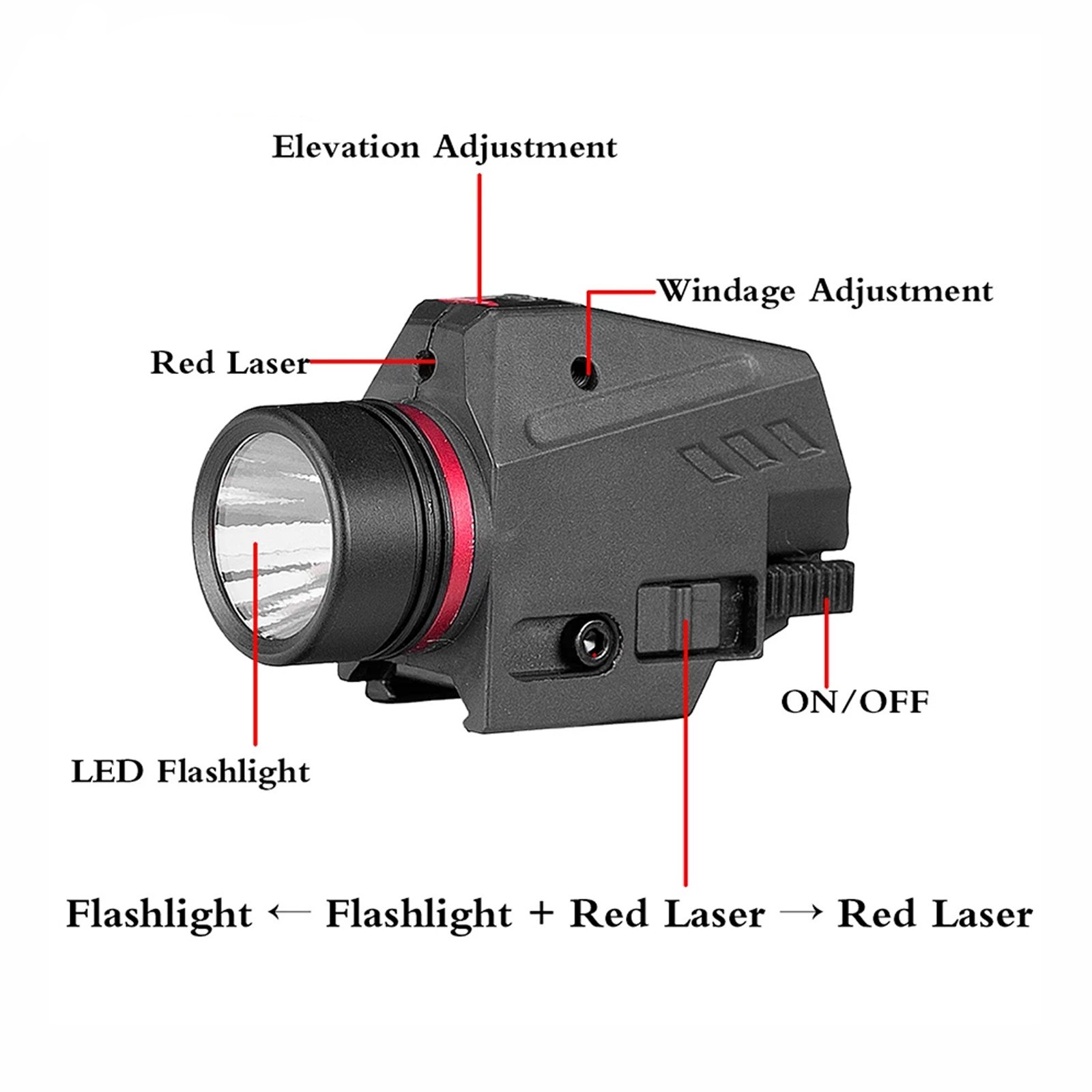 Tactical LED Flashlight Red Laser Sight Combo Fit 20mm Rail Mount Pistol Glock