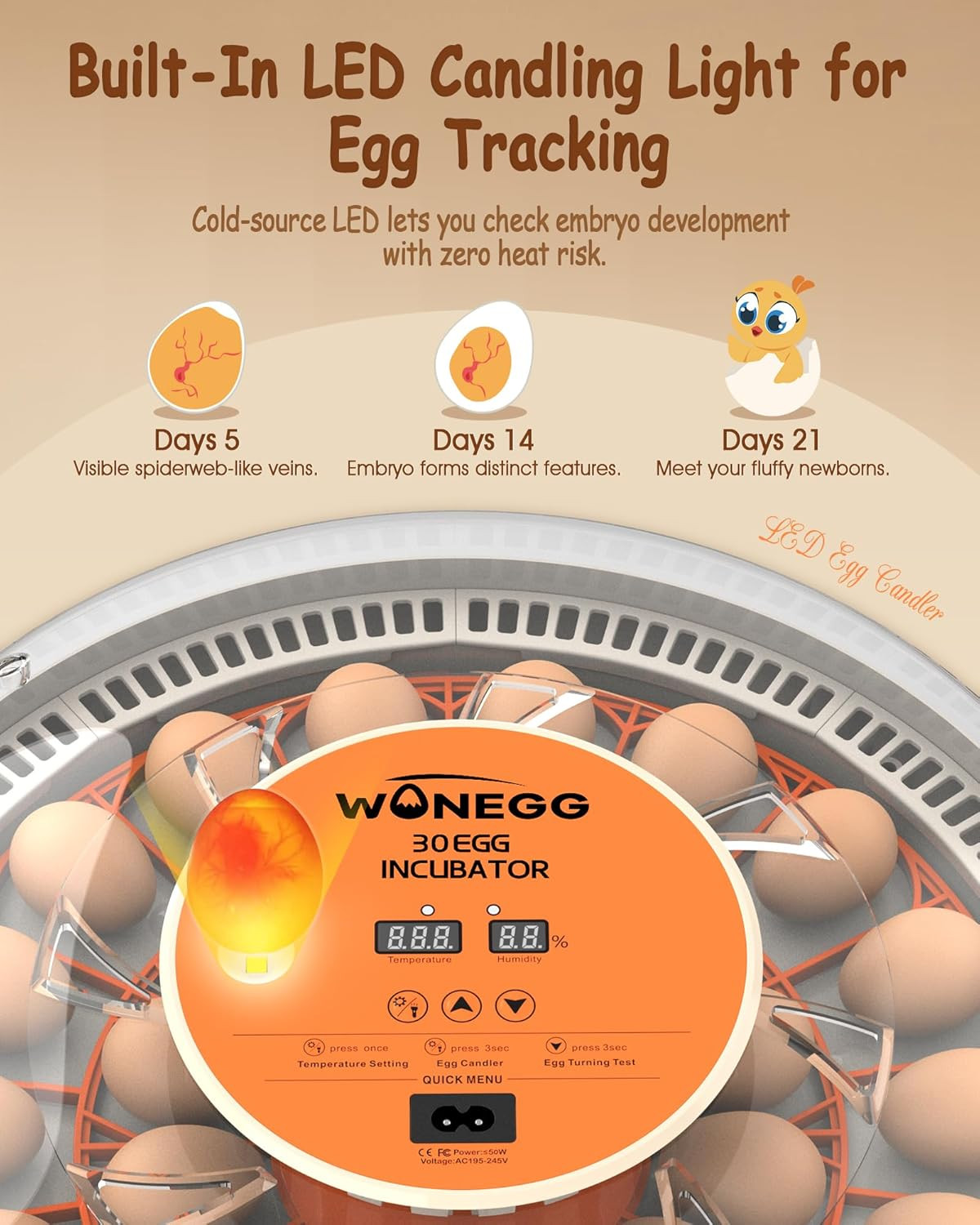Incubator for Hatching Eggs, 30 Eggs Incubator with Automatic Egg Turning
