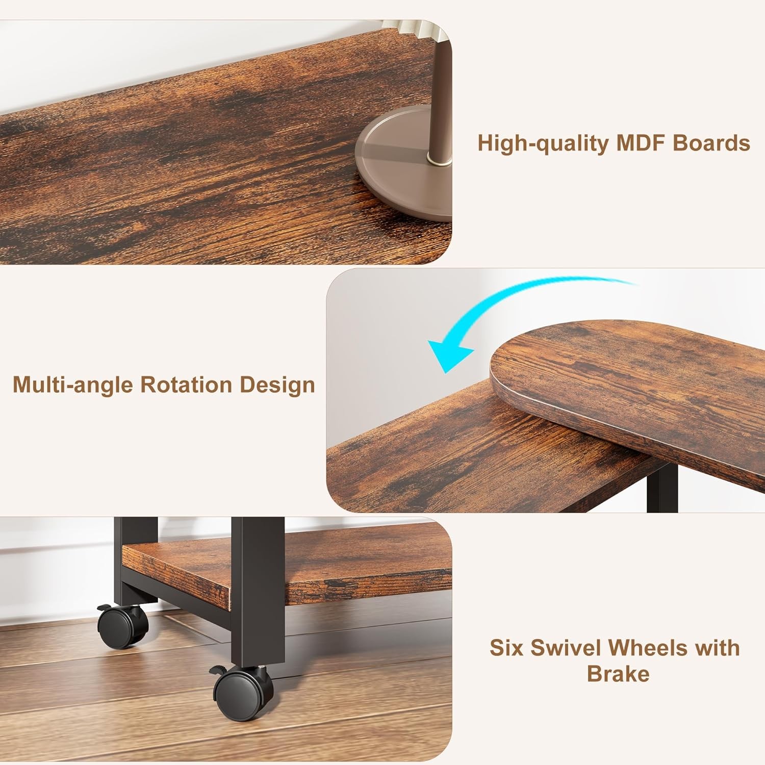 Rotating End Table With Charging Station Sofa Side Table With Extra Storage Bag