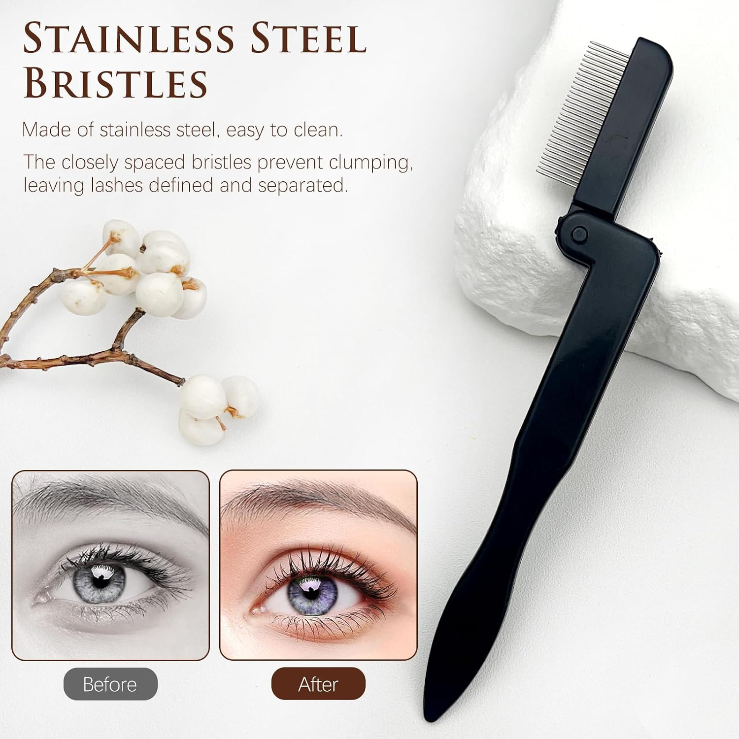 Portable Folding Eyelash Comb Set of 2 – Black, Compact Eyelash Separator