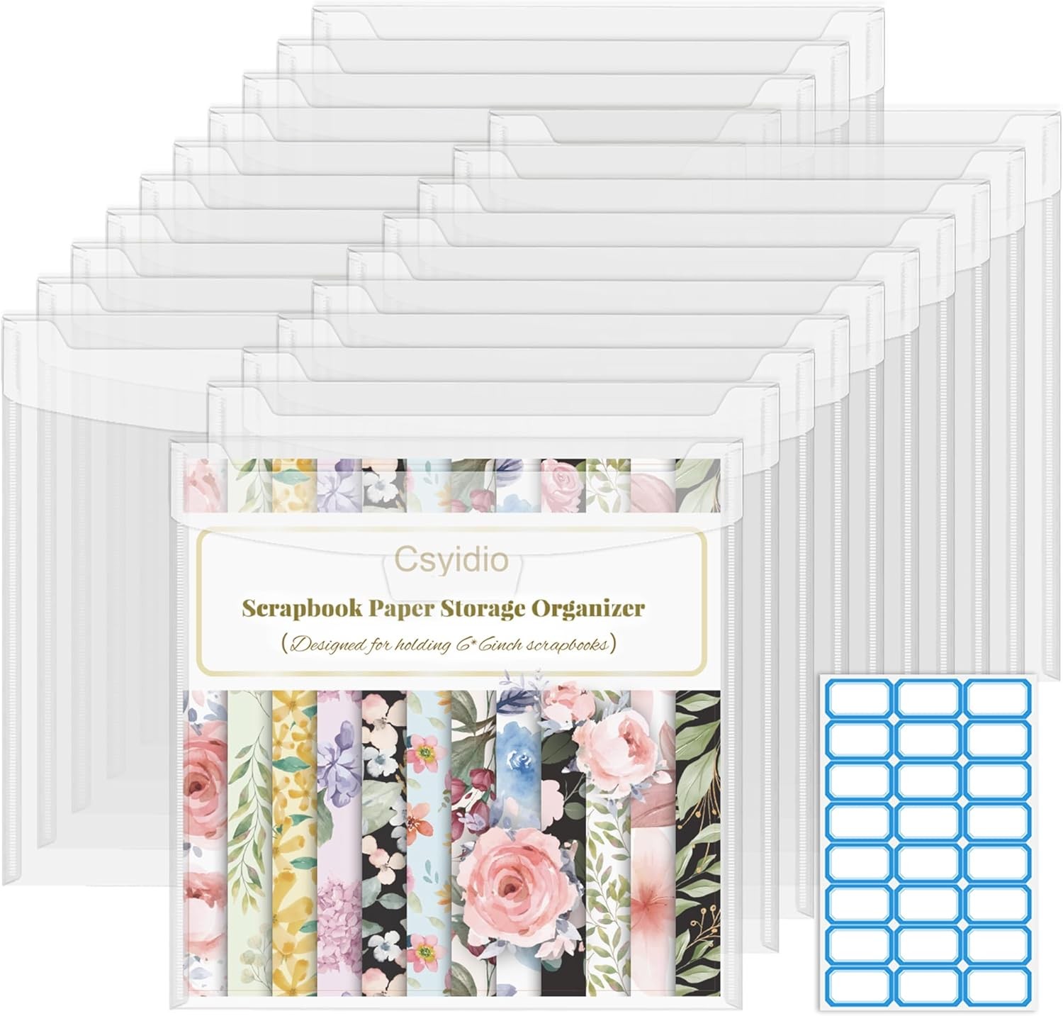 Csyidio 20 PCS 6x6inch Scrapbook Paper Storage with Lid, Clear Plastic Sleeves w