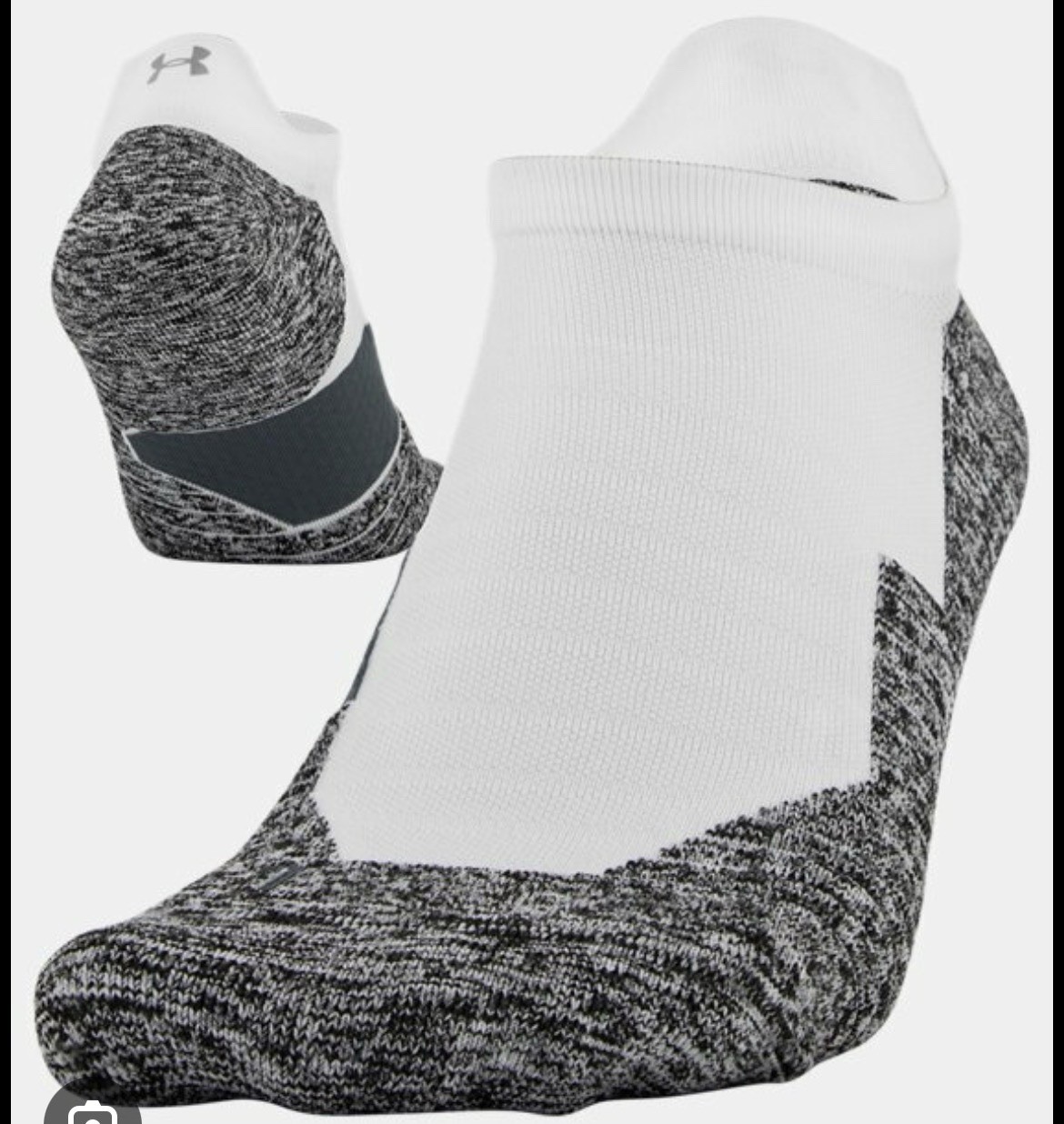 Under Armour UA Run Cushion No Show Tab Socks (2 Pair) Men’s 8-12 NEW White Gray