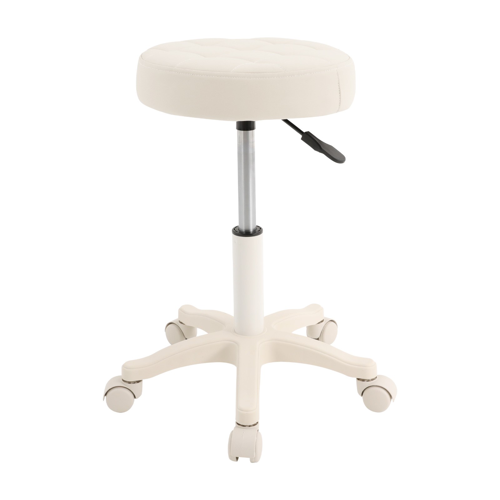 PU Leather Round Rolling Stool with Wheels, Height Adjustable Bar Stool