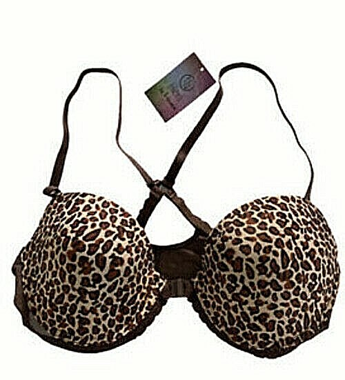 Hers By Herman Bra Brown Leopard Print Size 36B Front Close Cross Back New