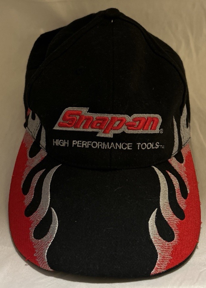 Snap On Hat Embroidered Raised Flame Black Adjustable Cap High Performance Tools
