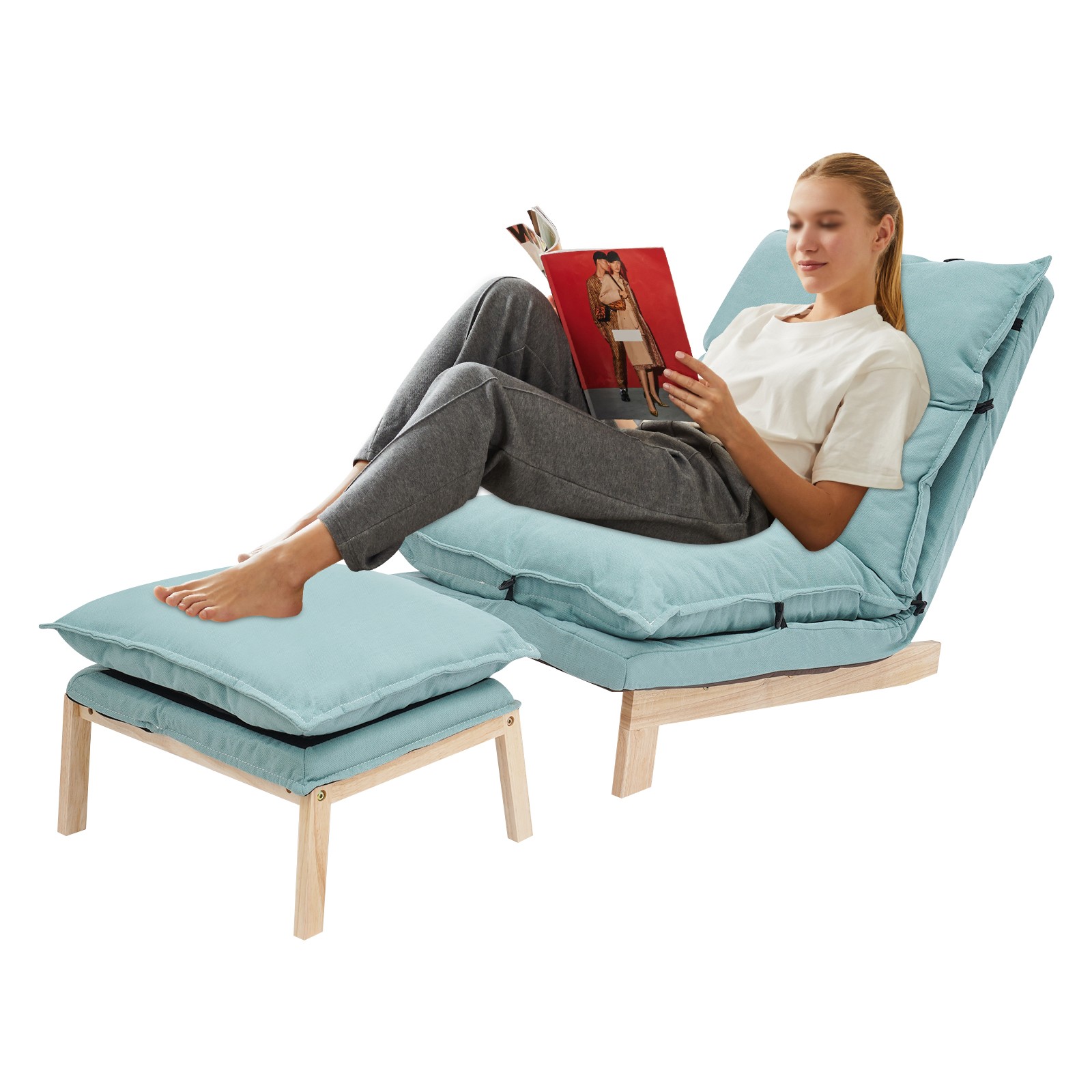 Leisure Balcony Adjustable Recliner Green Single Lazy Sofa Lounge Chair