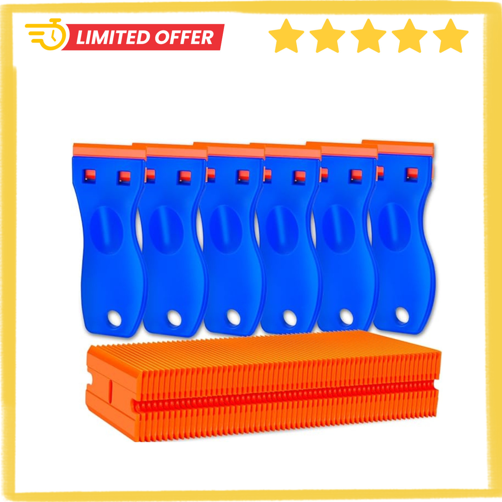 Plastic Razor Blade Scraper Tool, 6 Pcs Razor Scraper with 60 Pcs Plastic Blades