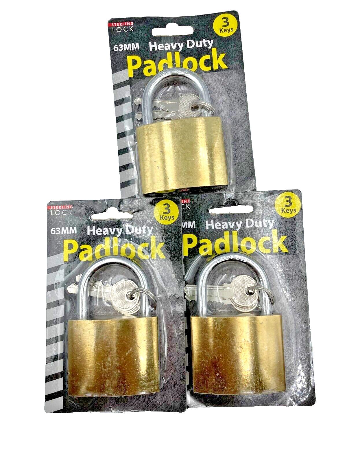 3 Large Padlocks with 3 Keys each 63 MM New