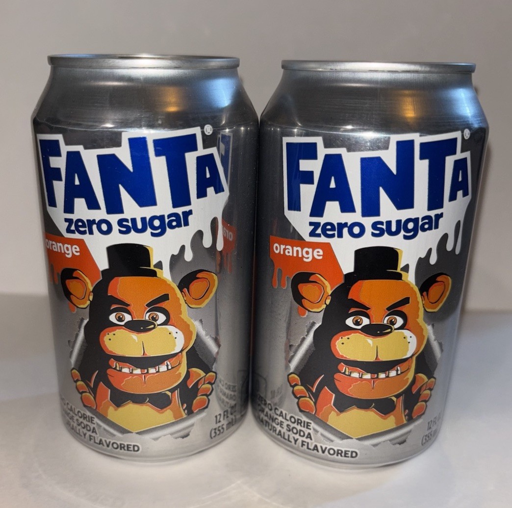 2025 Horror Limited Edition Freddy Fazbear Diet Orange Soda 12oz Two Cans