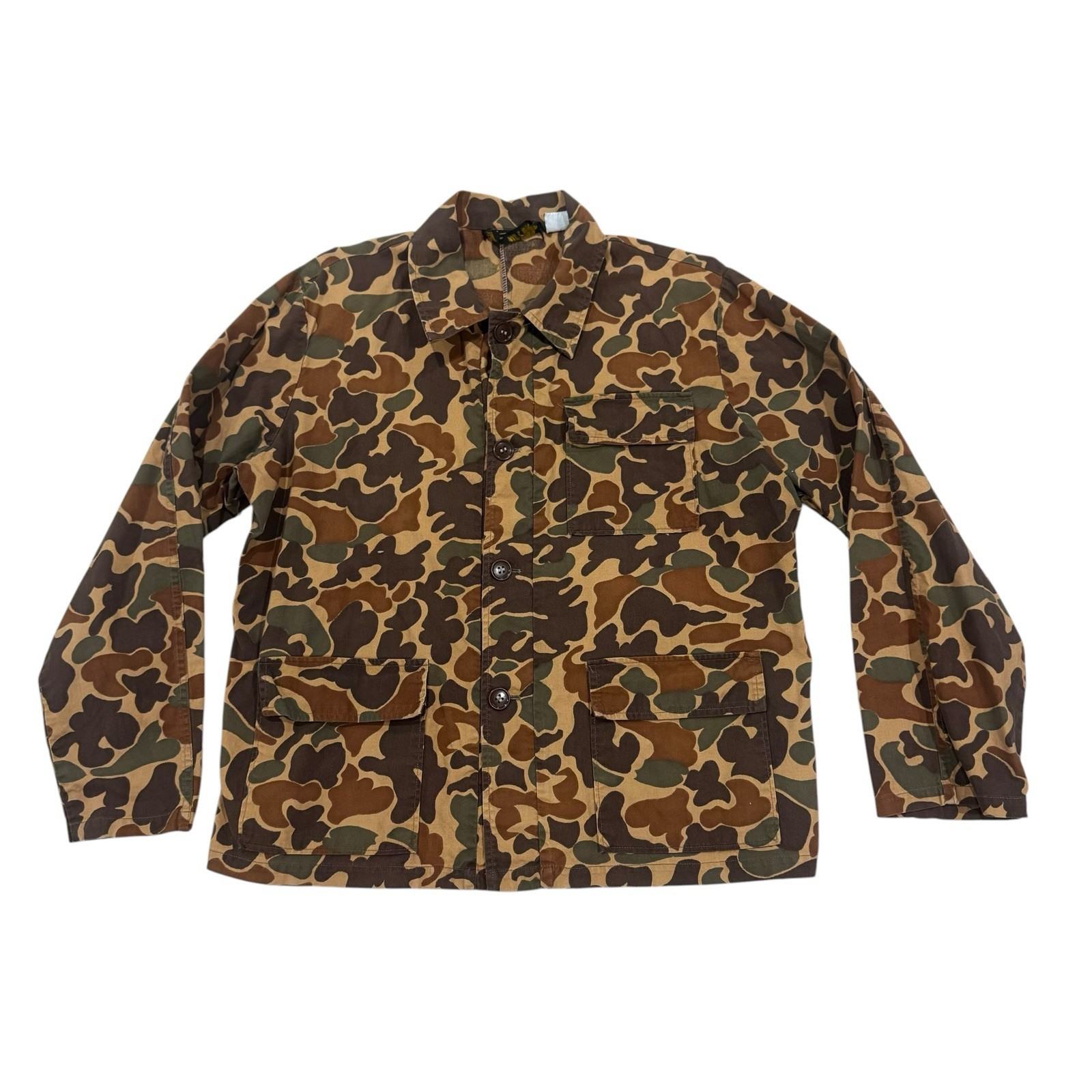 Vtg 70s Kmart Hunting Shirt Jacket Duck Woodland Camo Camouflage L USA Cotton