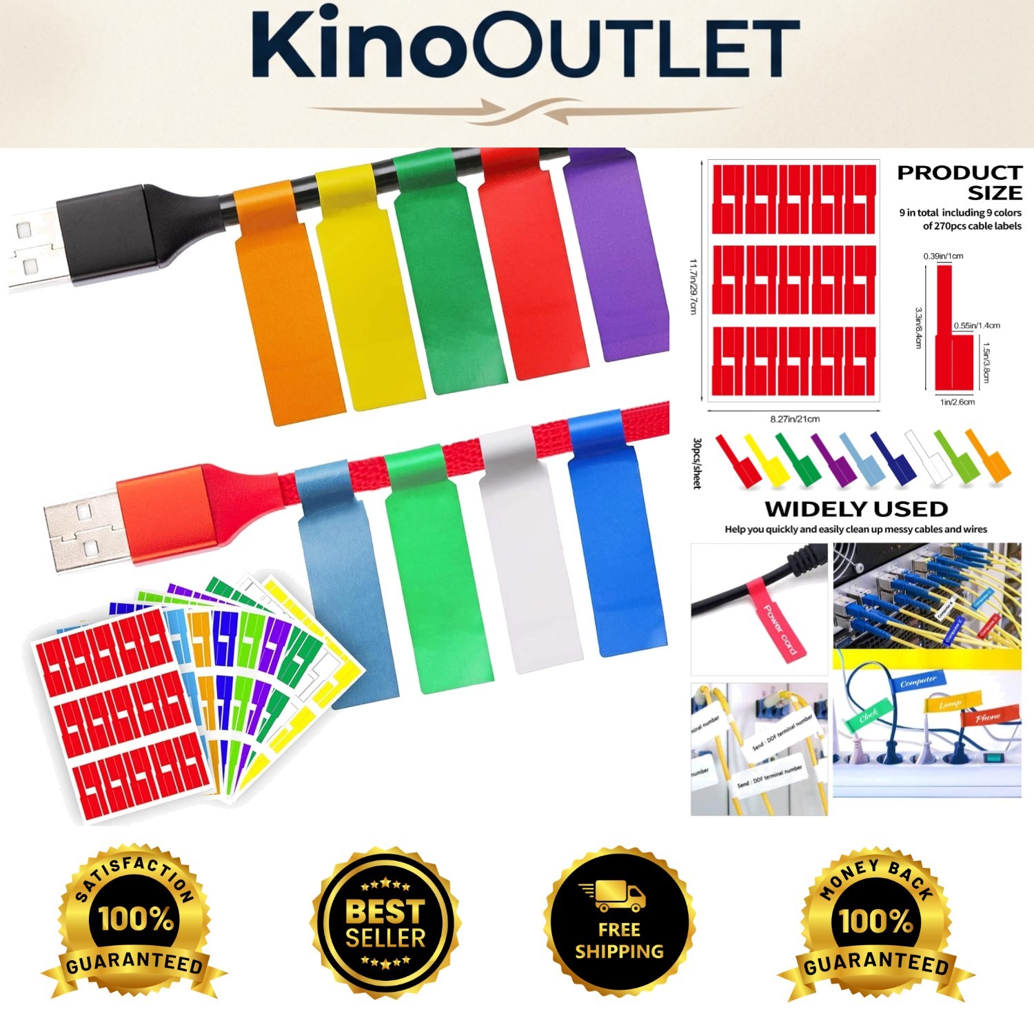 Self-Adhesive 270 Label Set - 9 Color Options for Organized Cable Management