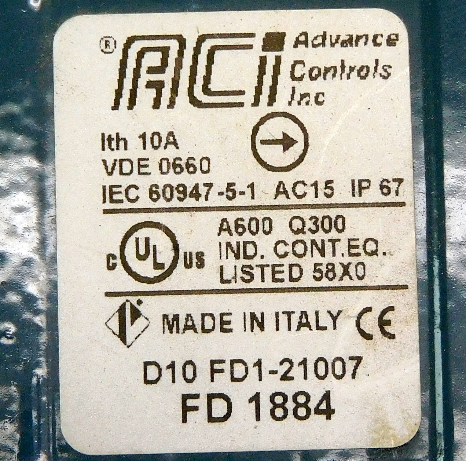 Advance Controls FD 1884 Select Safety Switch 10 A 600V AC