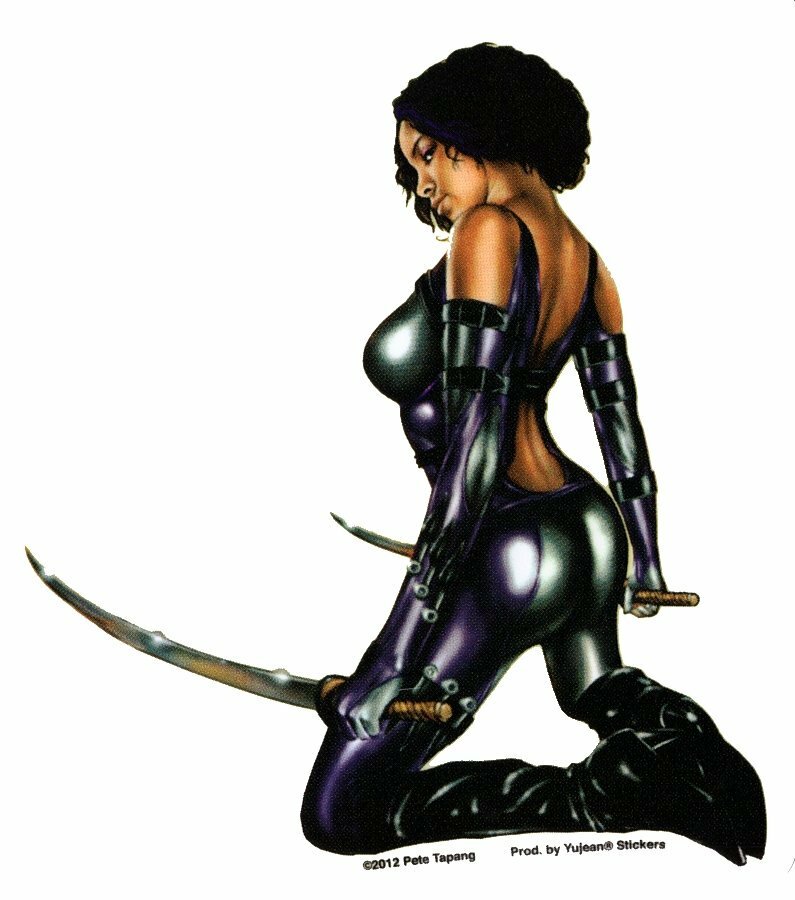 SEXY Fantasy Art PinUp Girl WARRIOR Kitsune Samurai Swords Sticker Decal