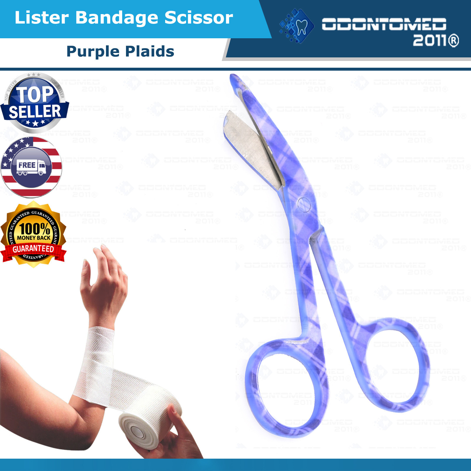 ODM Purple Plaids Lister Bandage Scissors 3.5"Surgical Medical Instrument