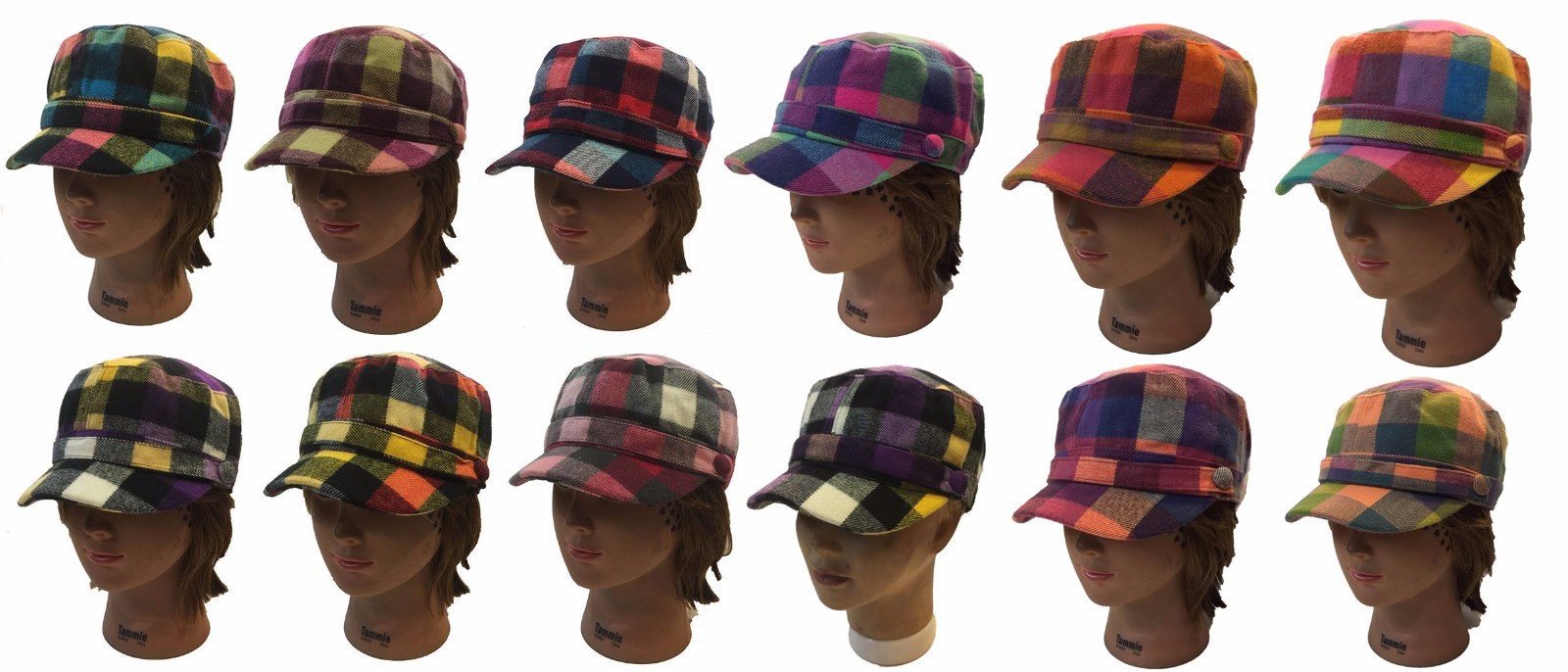 Cadet Cap Army Military Fashion Castro Lady Women Hat Cap-Plaid Checker Pattern