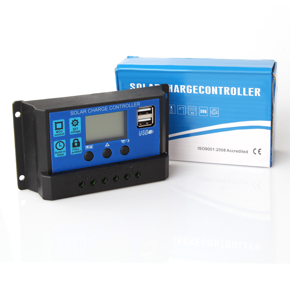 30A Solar Panel Battery Charge Controller 12V/24V LCD Regulator Auto Dual USB US