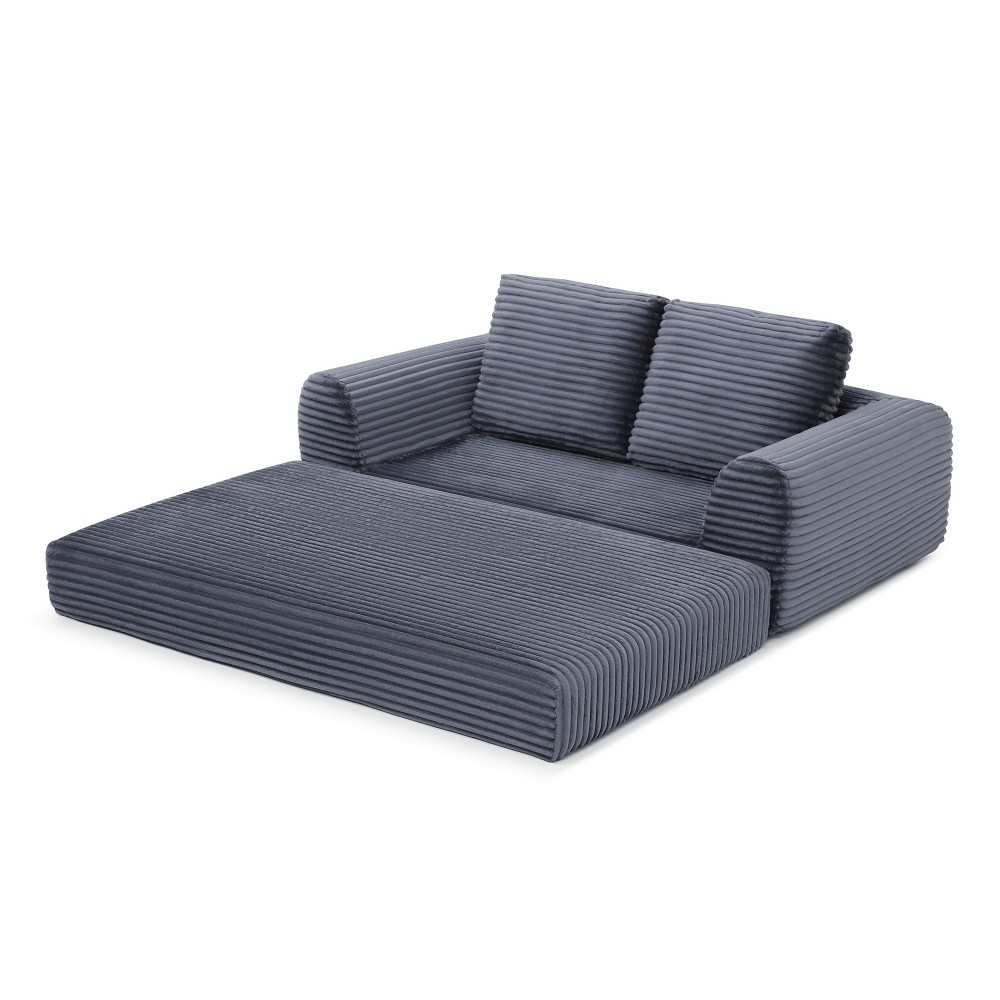 Folding Sofa Bed Sleeper Couch Corduroy Futon w/ 2 Pillows, Grey