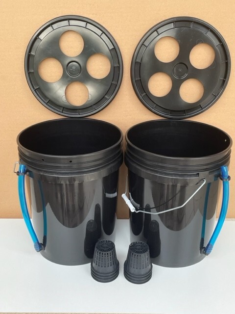 2 X DIY - 4 Site - 3 Inch Hydroponic/Aeroponic and DWC  Bucket W/ Lids /Net Cups