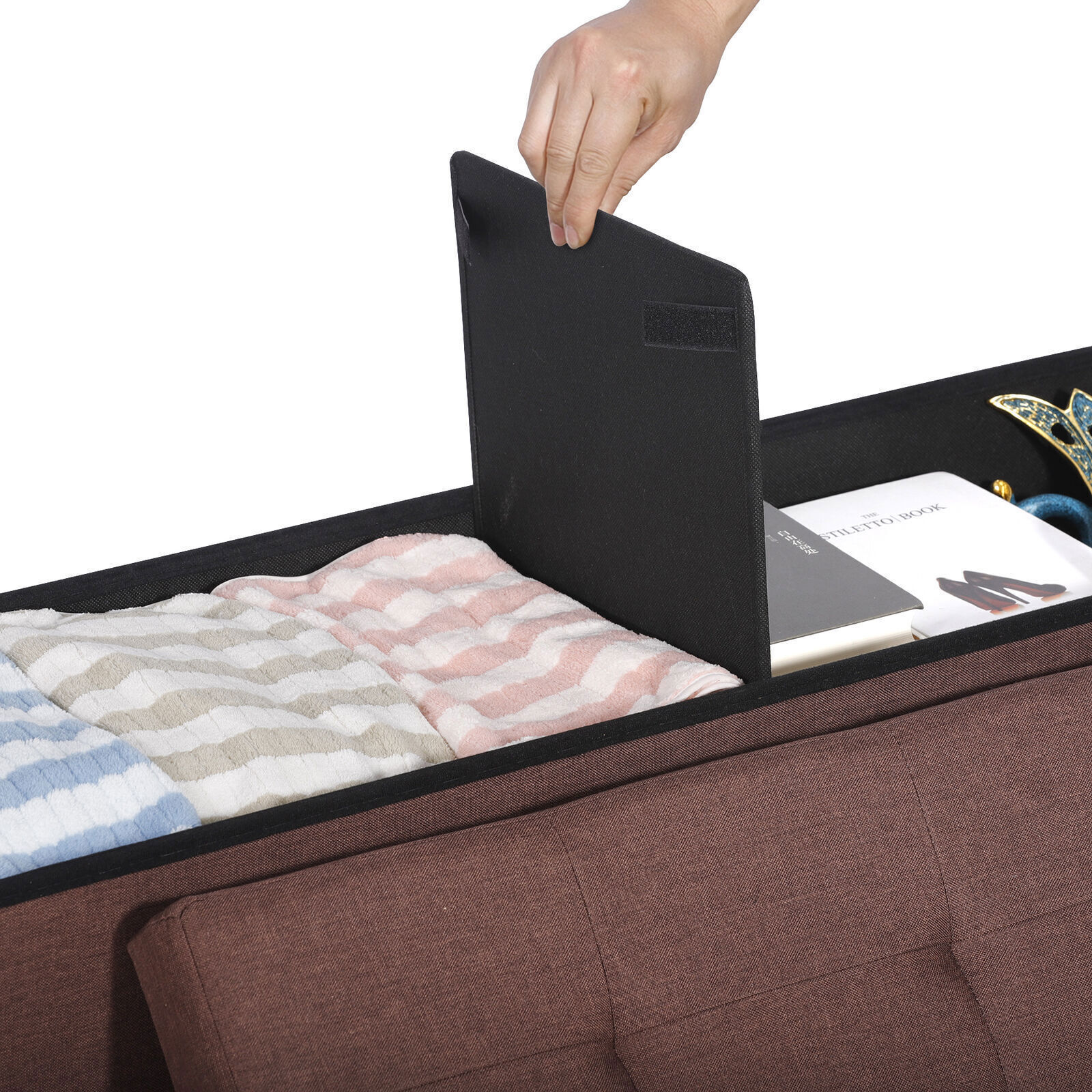 43" Folding Storage Ottoman Bench Storage Chest Soft Footrest Stool Spacious