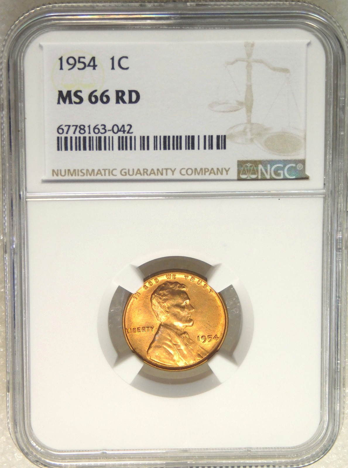 1954 P Lincoln Cent NGC MS66RD Rich Red Luster, PQ New Holder #N383Z
