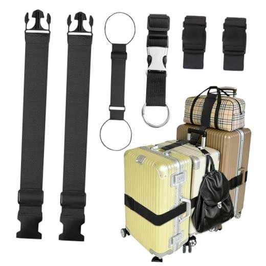 6PCS Luggage Straps for Suitcases, Adjustable Elastic 6PCS Combo Pack Black