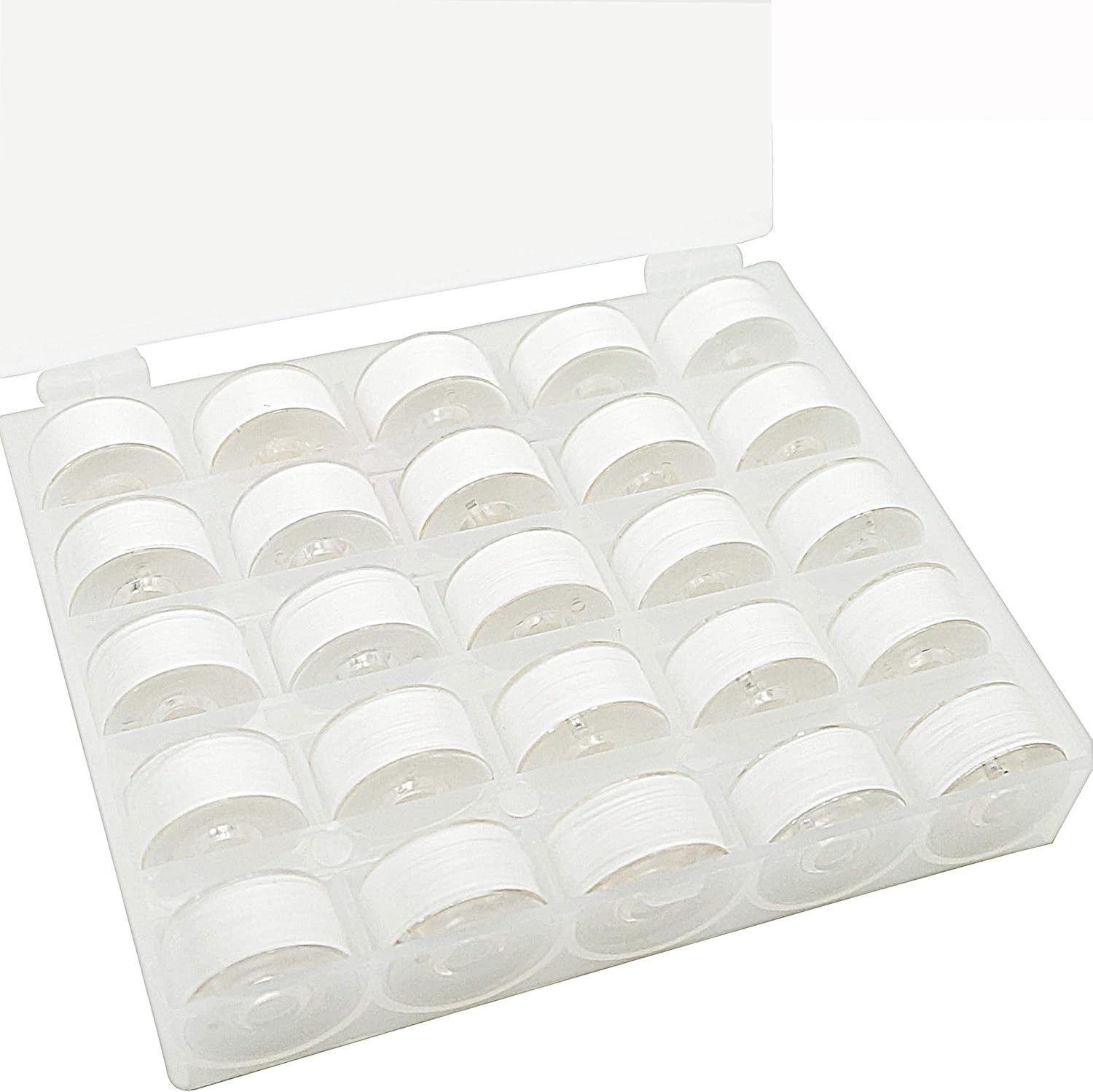 25pcs 90wt Prewound Bobbin Thread for Embroidery - White Soft Polyester
