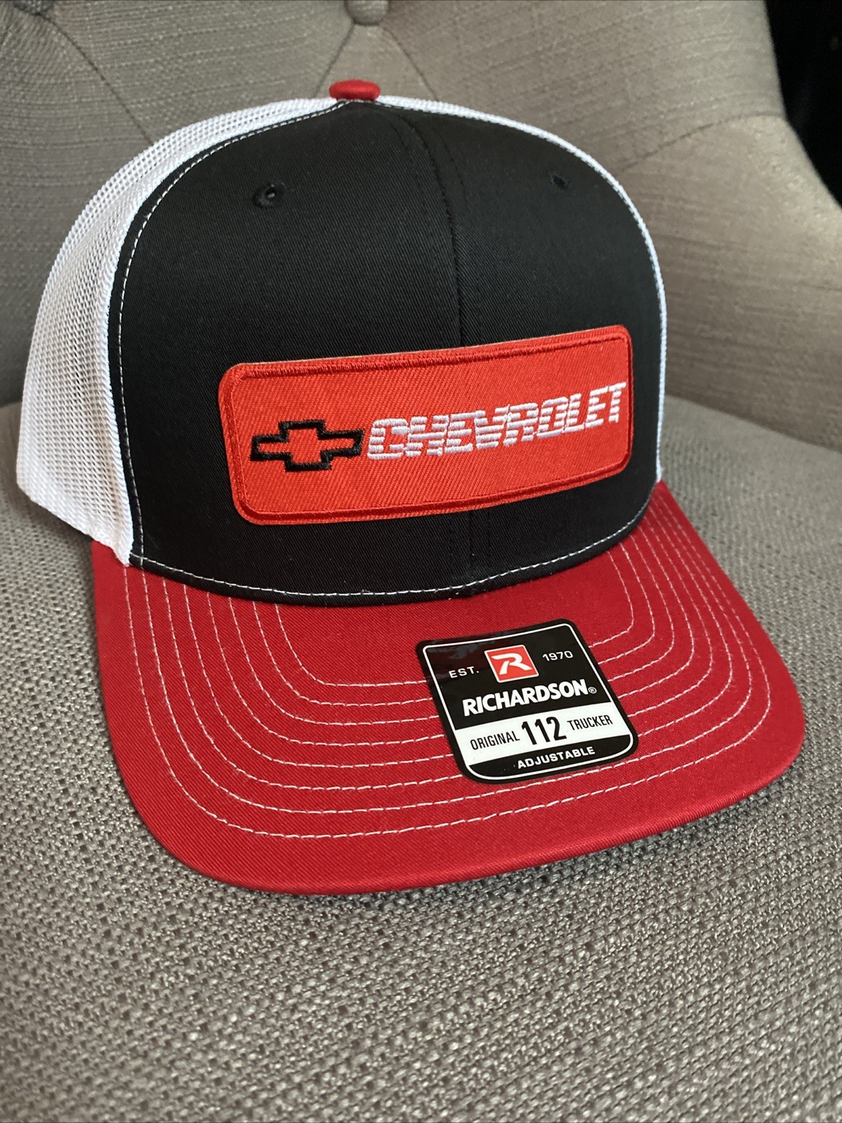 Chevrolet Chevy Patch On Black White richardson 112 Snapback Trucker Hat Cap