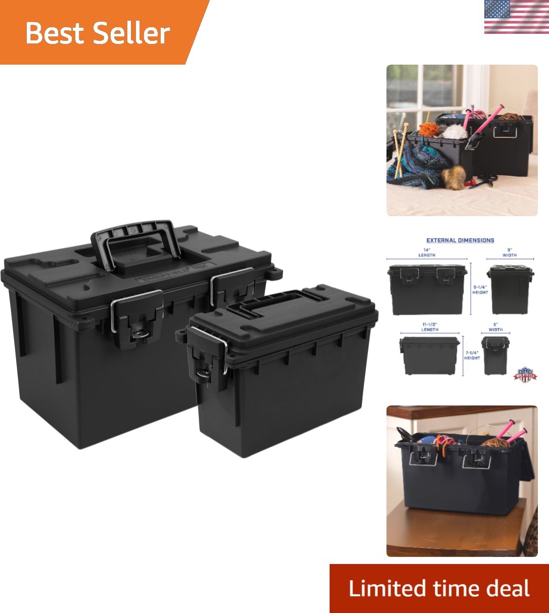 12706 Storage Bins With Lids, 2-Pack, Black, Lockable