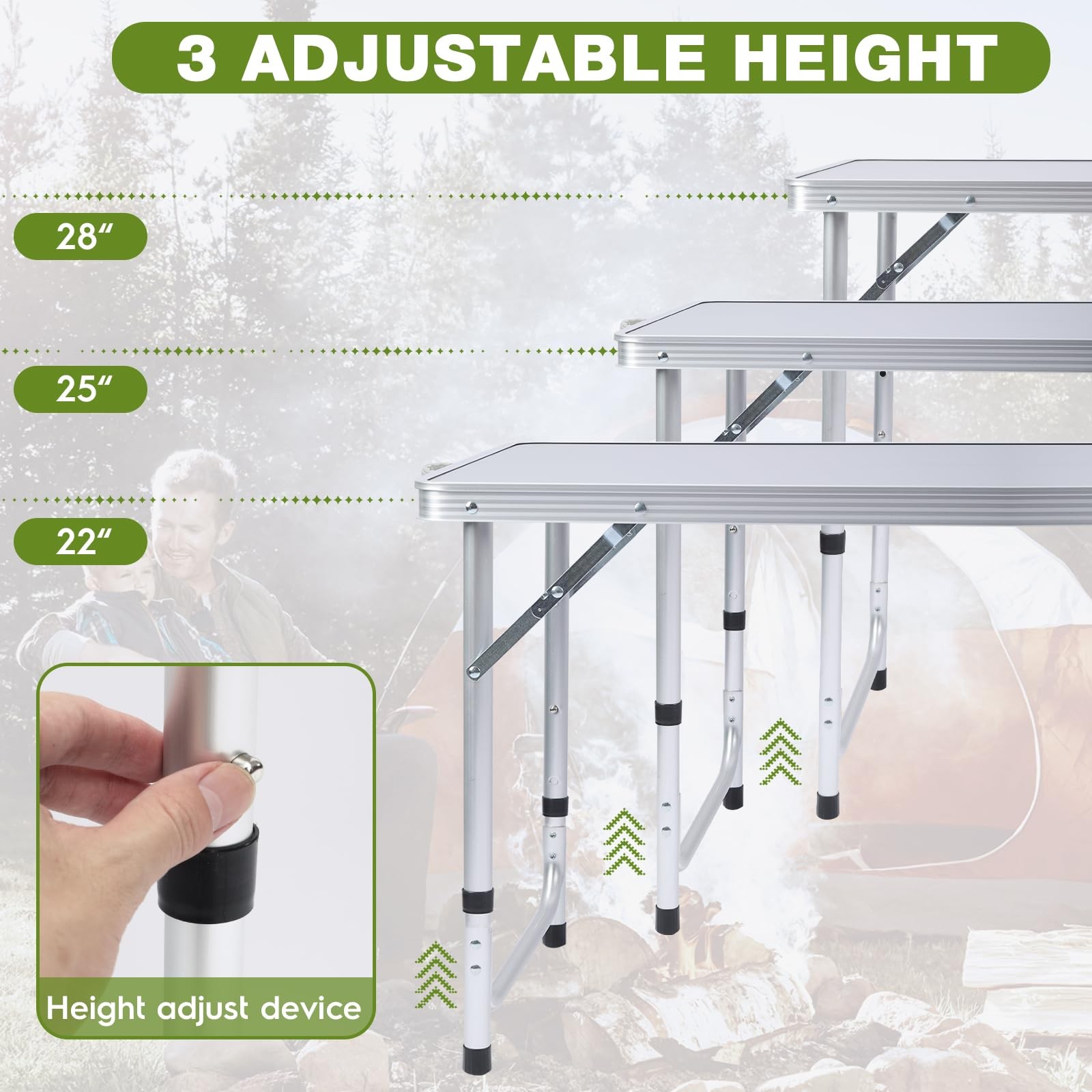 Outdoor Folding Camping Table with Storage Organizer, Portable Aluminum Compo...
