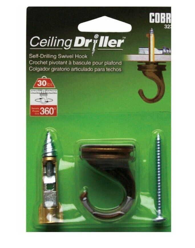 Cobra  Driller Antique Ceiling 360 Degree Swivel Hook 30lb Hold.